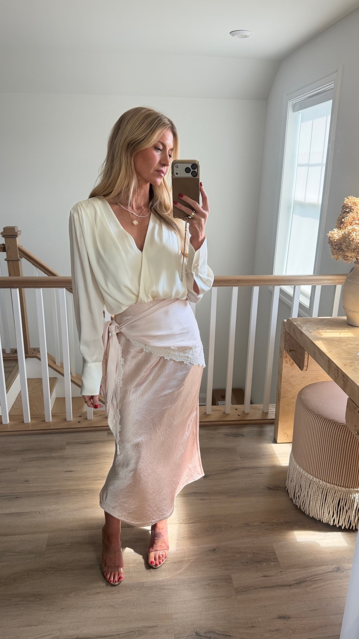 Church look today in blush and creams. 

Silk cream bodysuit blouse: TTS, wearing S
Blush satin slip skirt: TTS, wearing 2
Invisible nude heels: TTS
Perfume: Xuxu - ON SALE

#LTKootd #LTKgrwm #LTKdayinmylife