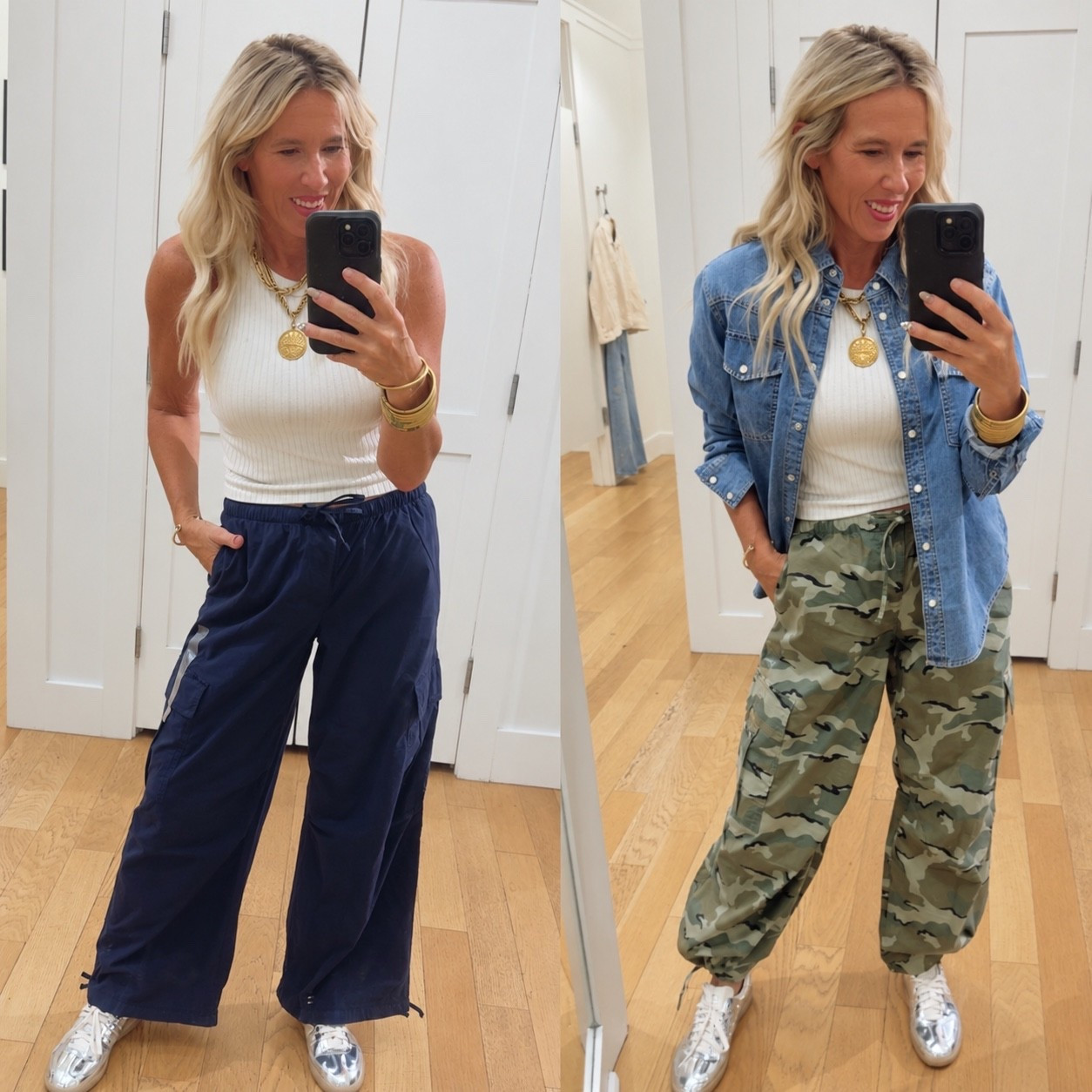 🚨 American Eagle denim and cargos are 40% OFF this weekend! 🚨

These low-rise baggy cargo parachute pants are SO cute—and I tried them in both the navy and camo! 😍

They have an elastic drawstring waist plus adjustable drawstrings at the ankles, so you can wear them two ways:

✨ Leave them loose for a wide-leg look
✨ Cinch the bottoms for a jogger-style fit

I’m wearing a size Small in both colors and would definitely stick with your true size. They’re meant to have that relaxed, baggy fit, so they will feel a little generous—but that’s exactly how they’re supposed to look!

And don’t let the “low rise” scare you! Because they’re loose and have that stretchy drawstring waist, you can play around with where they sit. They honestly didn’t feel super low-rise on me at all.

Lightweight, comfortable and SO good for transitioning into fall! 🤎🍂

Comment BAGGY and I’ll send you the link to grab these cargo pants for 40% off! 🛍️

For reference, I’m 5’7” and 140 pounds.

#LTKdayinmylife #LTKgrwm #LTKmomlife