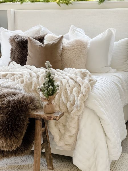 @potterybarn bedroom for the holiday! All the warm and cozy feels❤️. Faux for throws, cozy pillows, velvet pillow covers, plush bedding, holiday bedroom, primary bedroom, pottery barn.

#LTKsalealert #LTKSeasonal #LTKhome