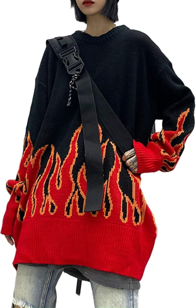 Women Sweater Long Sleeve Flame Bat Sleeve Jumper Oversized Casual Knitting Pullover Tops | Amazon (US)