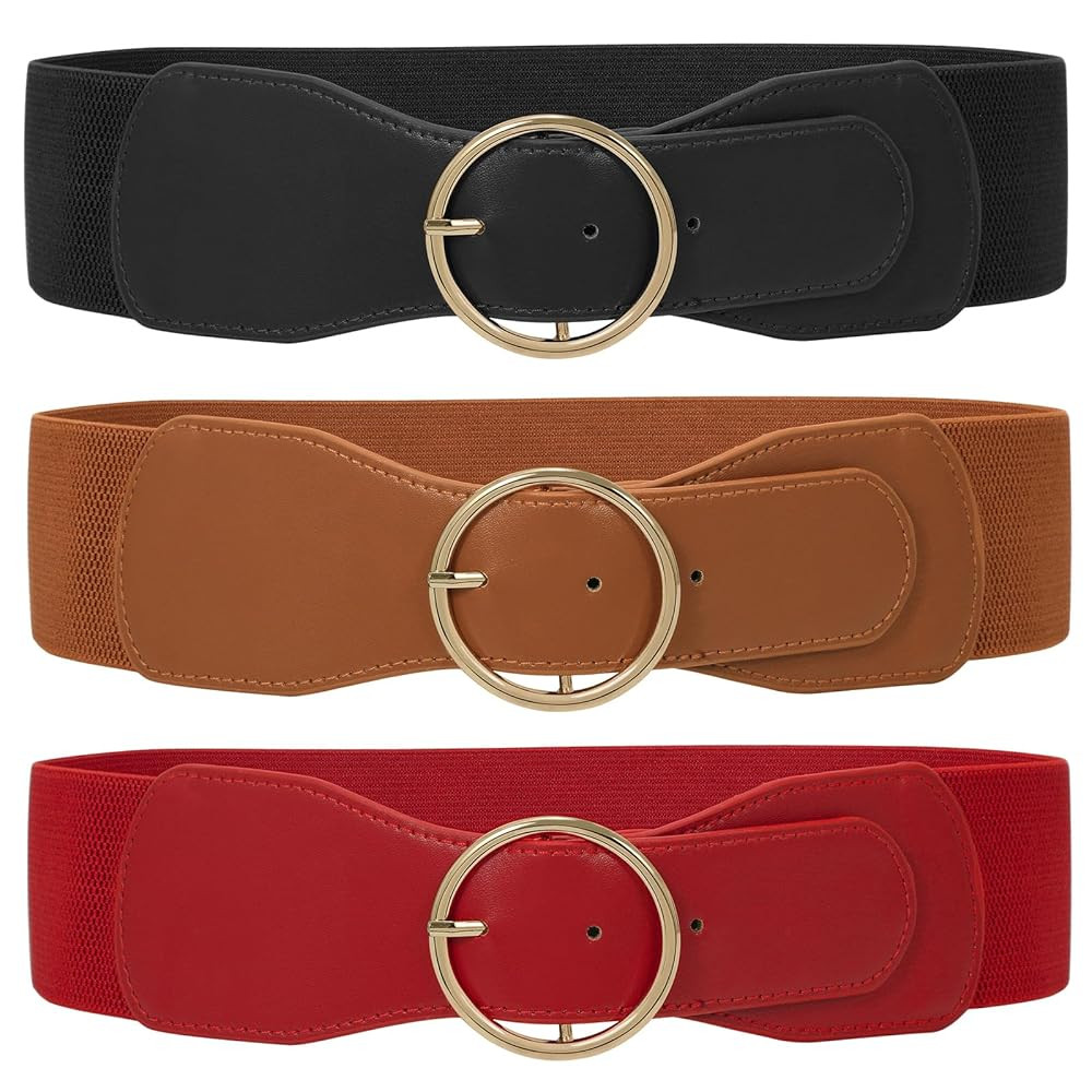 WERFORU 3 Stück Elastischer Taillengürtel für Damen Vintage Breiter Gürtel für Kleid Damen D... | Amazon (DE)
