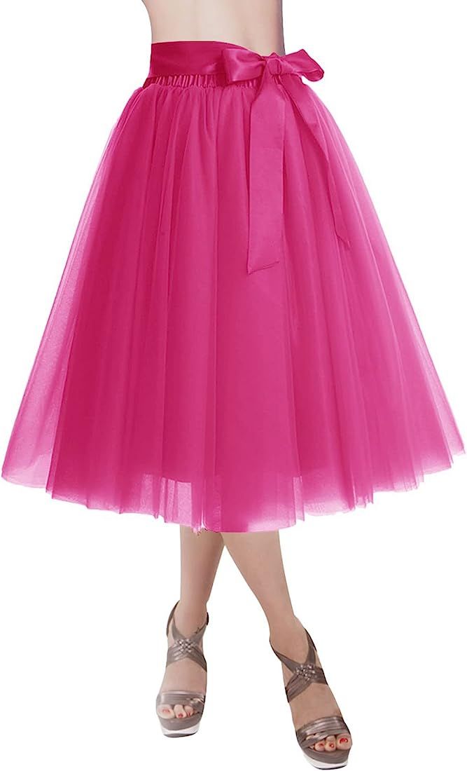 DRESSTELLS Tulle Skirts for Women Knee Length Long Adult Tutu Layered Short Prom Party Midi Skirt | Amazon (US)