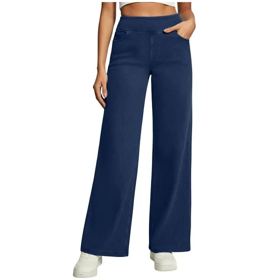SELONE Womens Jeans Stretchy Pull on High Waisted Wide Leg Elastic Waist Pants Denim Trousers Sof... | Walmart (US)