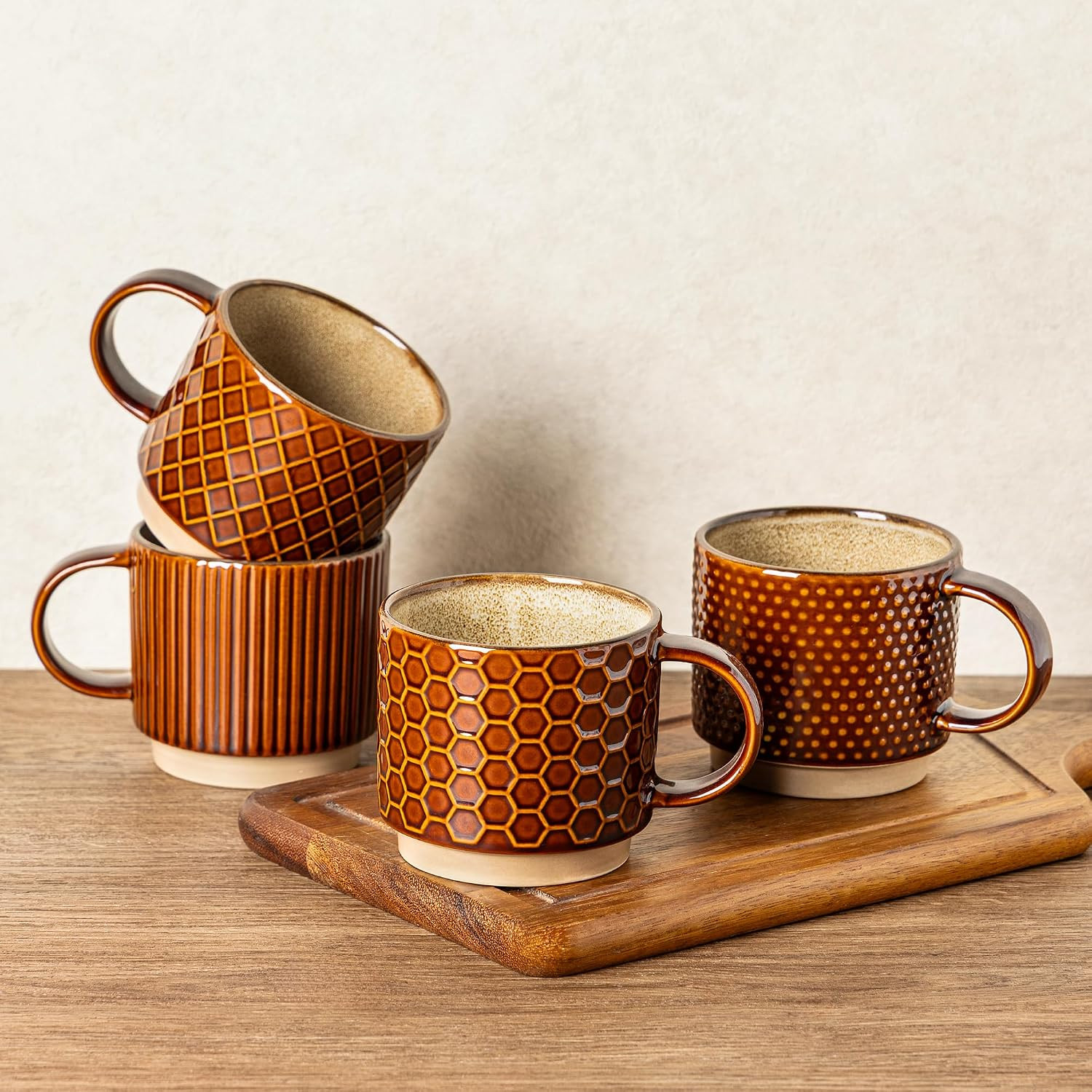 GBhome 12 OZ Stackable Coffee Mugs Set of 4, Ceramic Coffee Cups Set | Amazon (US)