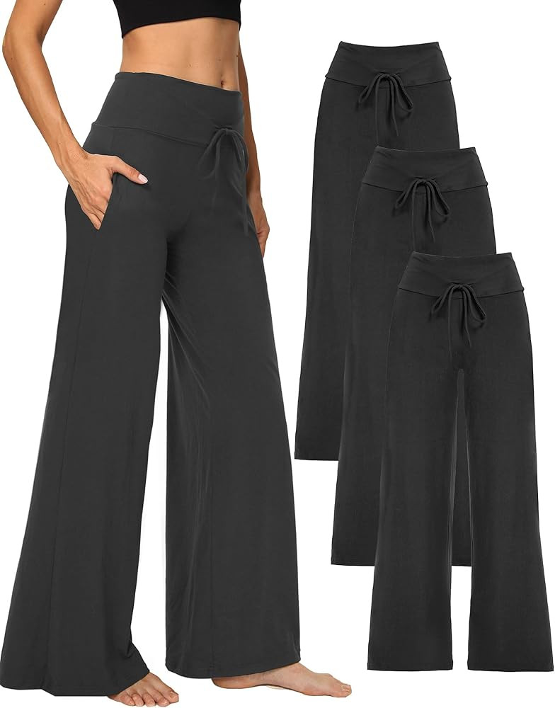 Showitty 1/3 Pack Women's Wide Leg Pants with Pockets, Causal Loose Pajama Palazzo Trousers Sweat... | Amazon (US)