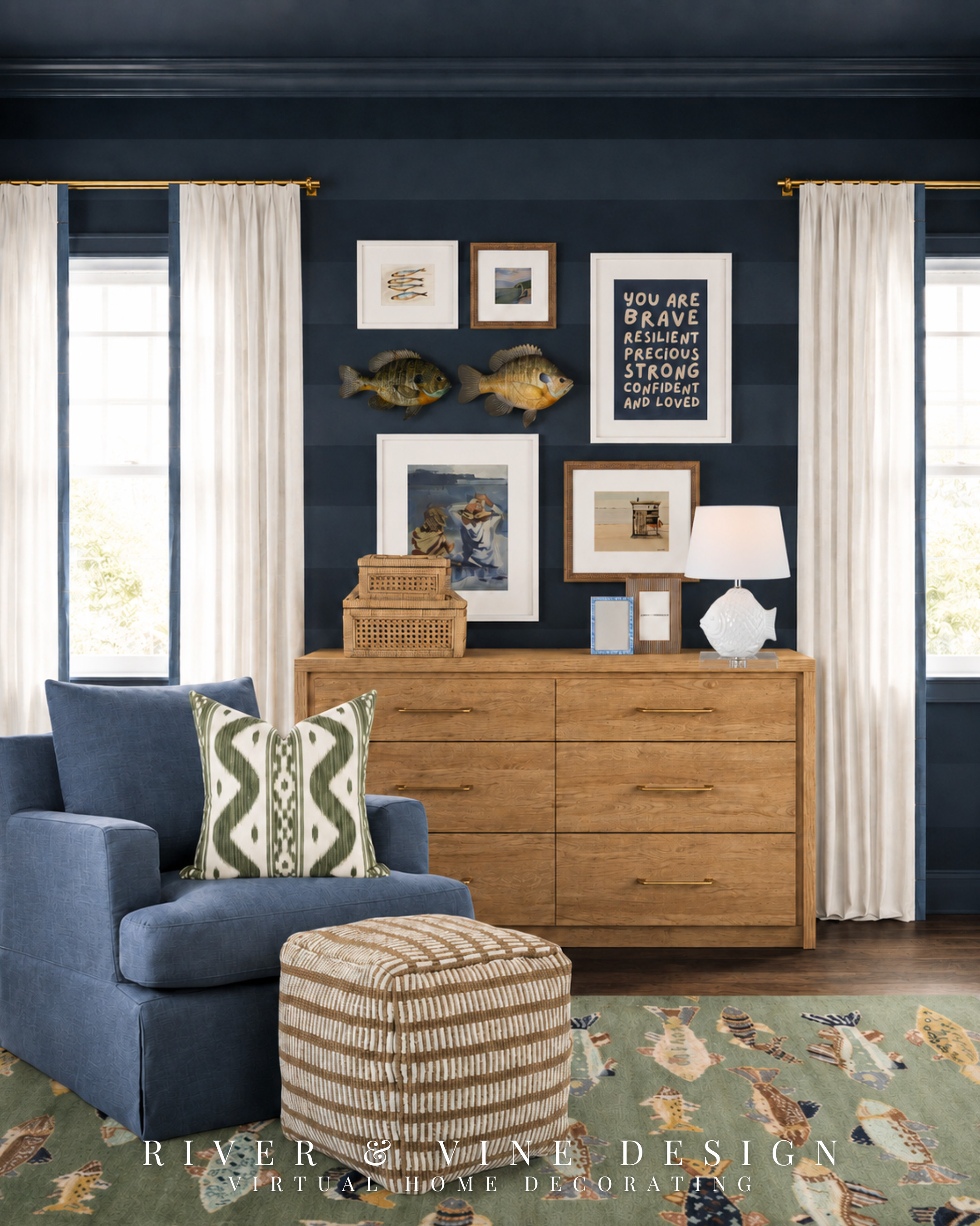 Adding a comfortable chair to a kids’ bedroom sounds simple—until the room suddenly feels packed with furniture.

The trick is to make the seating area visually connect to the rest of the room instead of treating it like a separate setup. Here, the blue chair blends into the darker wall color, while the smaller ottoman adds a place to put up your feet without the visual weight of another large piece. Repeating the green from the rug in the pillow ties the entire corner back to the rest of the bedroom.

kids bedroom reading chair, boys bedroom seating area, kids room reading nook, navy boys bedroom, accent chair for bedroom, kids bedroom dresser, classic kids room decor, green and blue boys room

I may receive a commission from purchases made through my links.
 

 #LTKHome #LTKKids