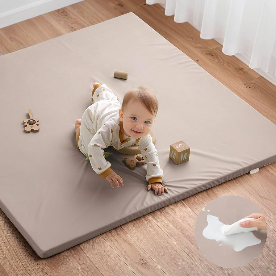 Blissful Diary Vegan Leather Baby Play Mat, 50x50 Thicken Foam Cushioned & Waterproof Playpen Mat for Infants and Toddlers, Stylish and Just Wipe-Clean Playmat for Baby Play on Floor, Taupe | Amazon (US)