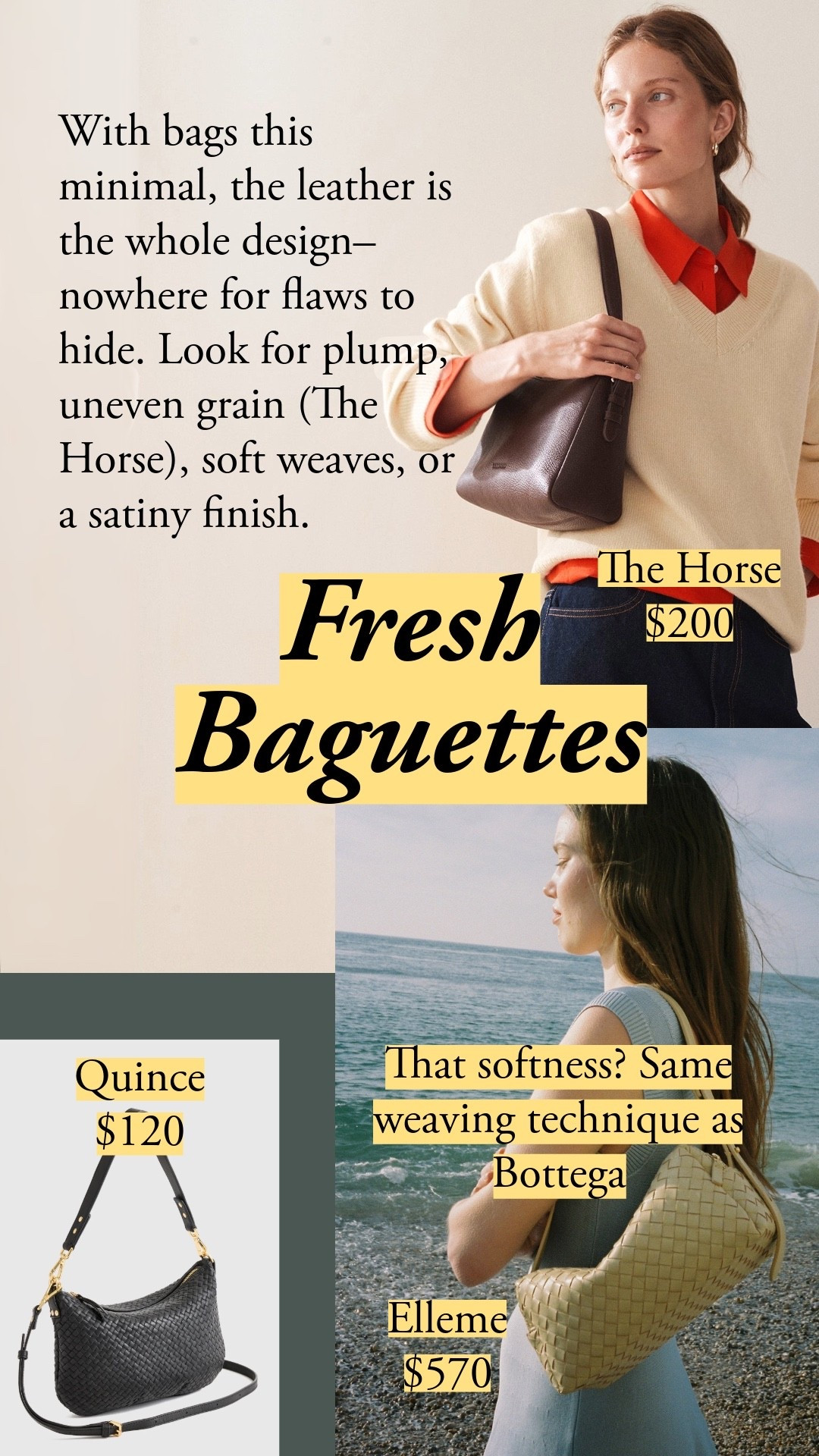 With bags this minimal, the leather is the whole design – nowhere for flaws to hide. Look for plump, uneven grain (The Horse), soft weaves, or a satiny finish. COS, Clutch Bag,  Vestirsi, crossbody bag, mini crossbody bag, St. Agni, Shoulder Bag, M.GEMI, saks fifth avenue, hobo bag, leather bag, clutch, Cuyana, crossbody, Elleme, handbags, Manu Atelier, handwoven mini shoulder bag, handwoven, mini bag, The Horse, summer woven bag, woven bag, summer bag

#LTKootd