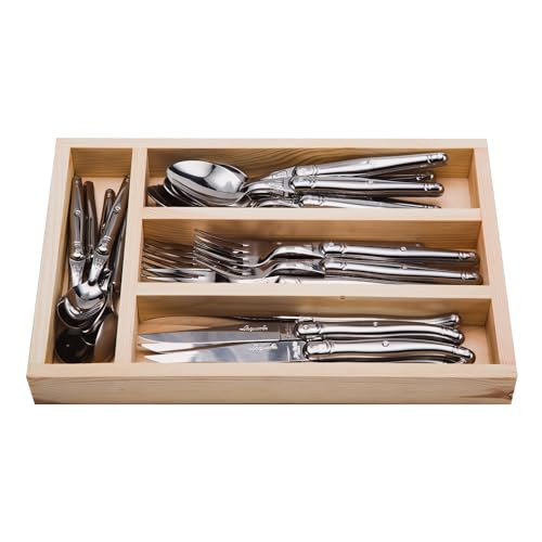 Jean Dubost Laguiole 24-Piece Everyday Flatware Set, Stainless Steel Handles - Rust-Resistant Stainless Steel - Includes Wooden Tray - Made in France | Amazon (US)
