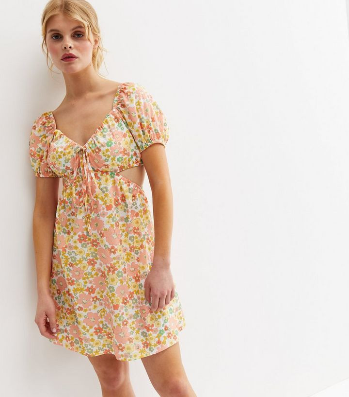 Orange Floral Tie Front Cut Out Mini Dress
						
						Add to Saved Items
						Remove from Save... | New Look (UK)