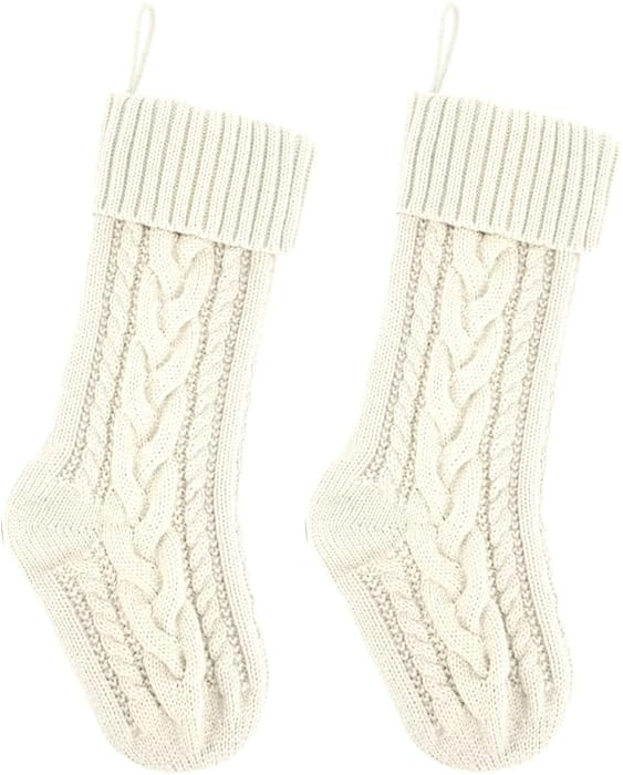 18 Inches Ivory Knit Christmas Stockings Bulk Double Side Vintage Family Xmas Stockings for Firep... | Amazon (US)