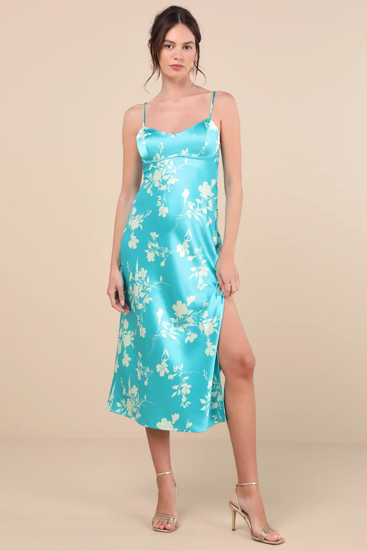 Glamorous Efforts Aqua Floral Print Tie-Back Midi Dress | Lulus