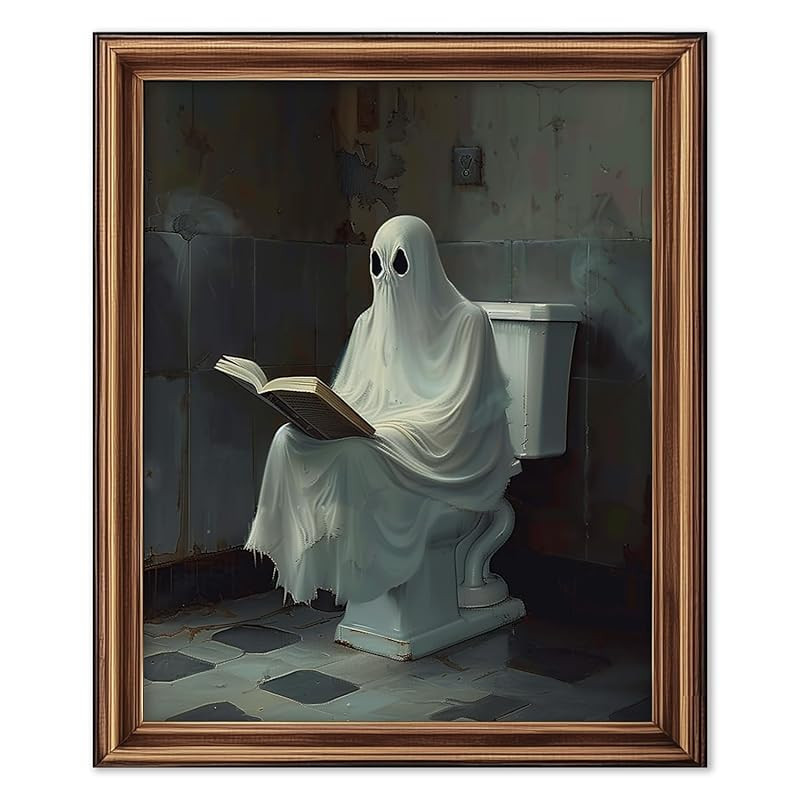 Ghost Reader in Toilet Halloween Art Print for Bathroom Wall Decor Halloween Decoration Spooky Po... | Amazon (US)