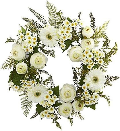 Nearly Natural 4210 Mixed Daisies and Ranunculus Wreath, 24" | Amazon (US)