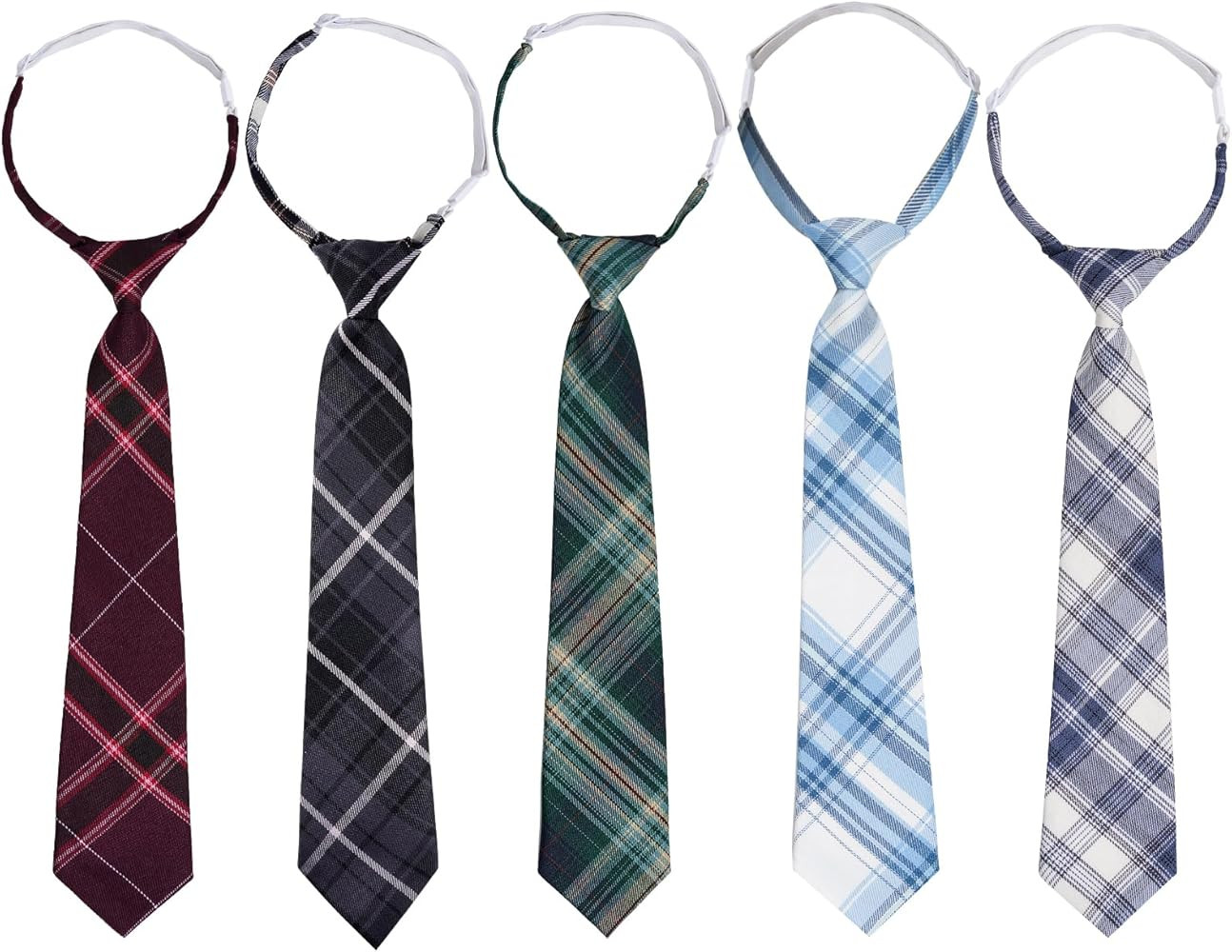 Sucrain 5pcs Boy's Necktie Pre-tied Adjustable Neck Strap Tie Plaid Zipper Tie for Wedding Gradua... | Amazon (US)