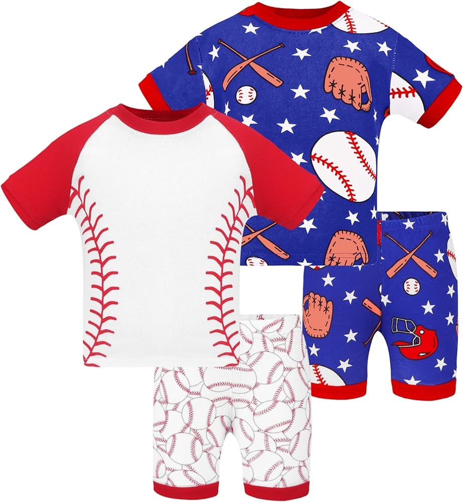 DAUGHTER QUEEN Boys Pajamas 4 Pieces Short Set 100% Cotton Sleepwear Size 18 Months-12 Years | Amazon (US)