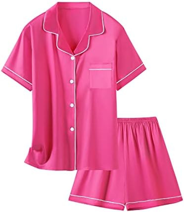 Schbbbta Girls Womens Pajamas, Satin Silky Pjs Set Kids 2Pcs Button-Down Nightwear Sleepwear Gift... | Amazon (US)