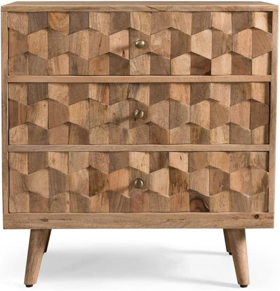 GDFStudio Mid-Century Modern Mango Wood 3 Drawer Chest, Natural | Amazon (US)