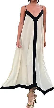 Women's Spaghetti Straps Formal Dress Sleeveless Contrast Color Backless Elegant Evening Party Lo... | Amazon (US)