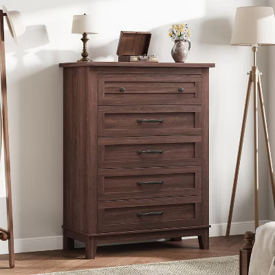 TackView 5 Dresser for Bedroom, 41.3" Tall Vertical Drawer Dresser with Large Storage, Freestanding Wooden Closet Chest, Brown | Target
