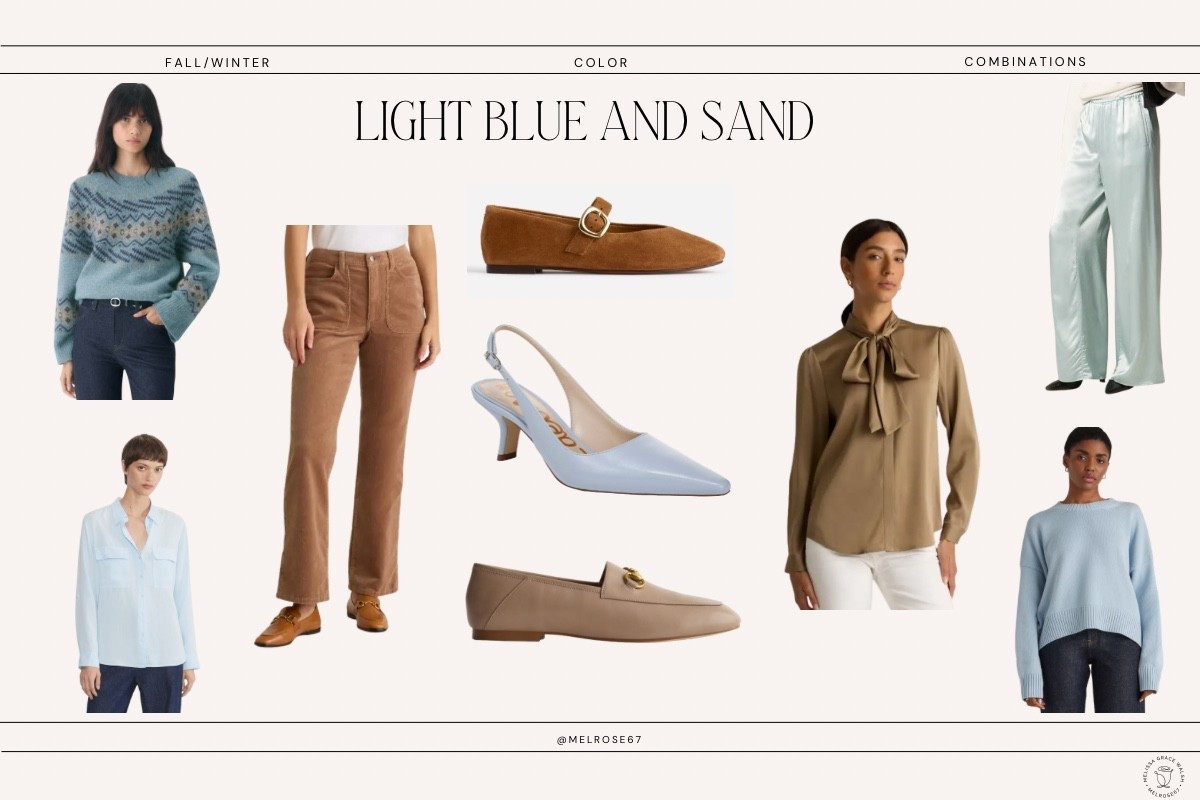Sky blue and tan/camel outfit color comboo

#LTKNYFW #LTKStyleTip
