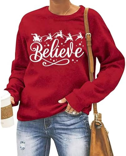Barlver Women Christmas Fleece Sweaters Long Sleeve Fuzzy Sweatshirts Holiday Graphic Shirts | Amazon (US)