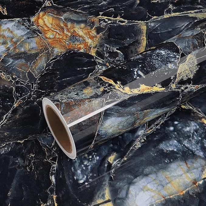 VEELIKE Navy Blue Marble Contact Paper 15.7''x118'' Self-Adhesive Glossy Granite Wallpaper Peel a... | Amazon (US)