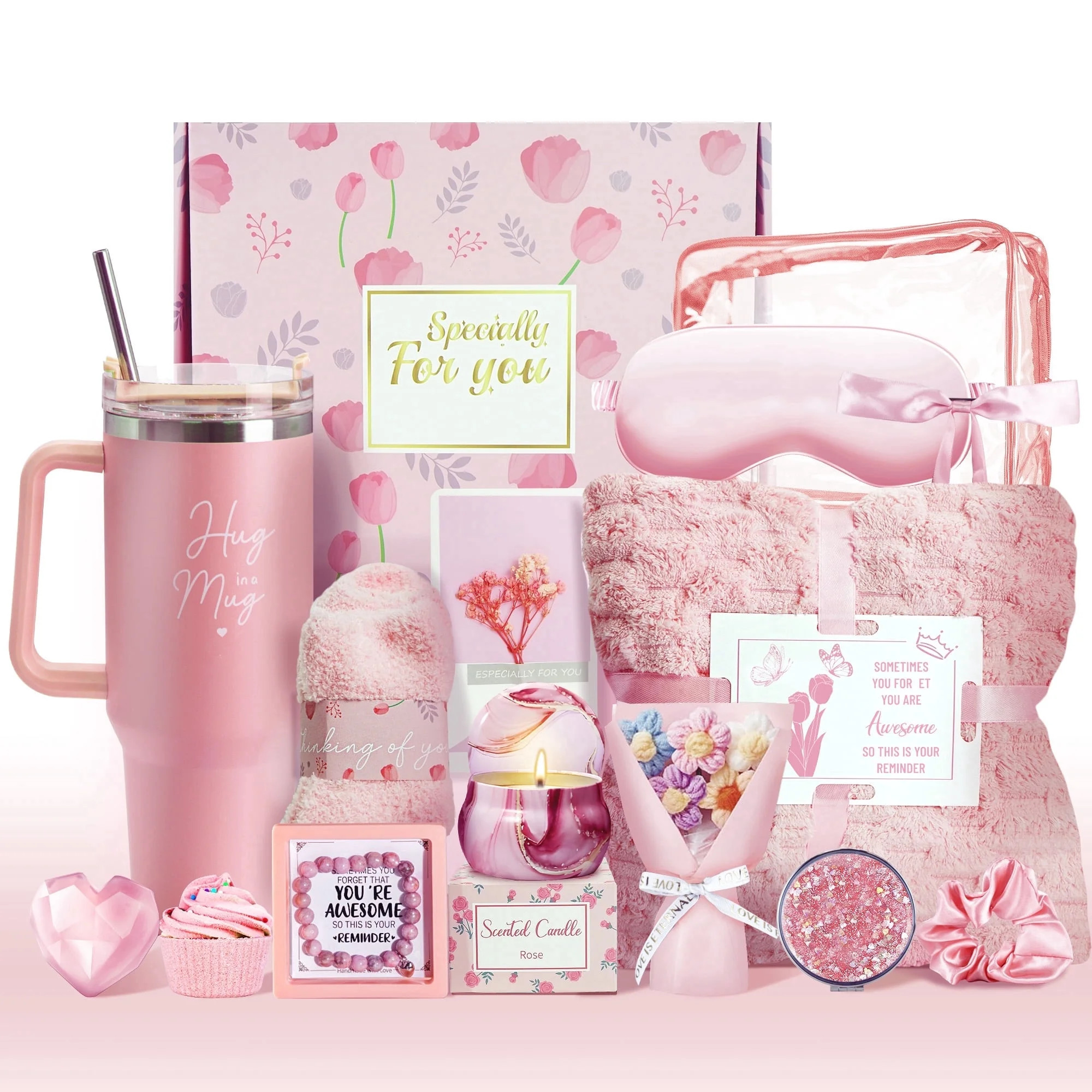 15Pcs Birthday Gifts for Women, Relaxing Spa Basket with Luxury Flannel Blanket and 40 oz Tumbler... | Walmart (US)