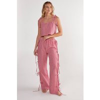 Womens Gingham Tie Side Pajama Pants Set - Red - M | boohoo (US & Canada)