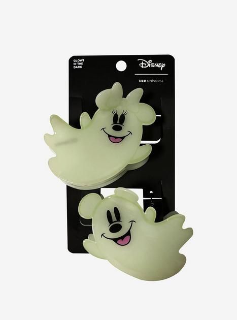 Her Universe Disney Mickey Mouse & Minnie Mouse Ghost Glow-In-The-Dark Claw Hair Clip Set | Hot Topic