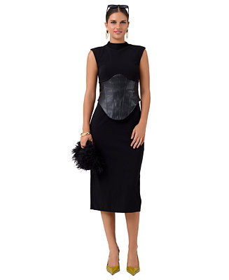 Women's Donatella Mock Neck Sleeveless Corset Midi Dress | Macy's