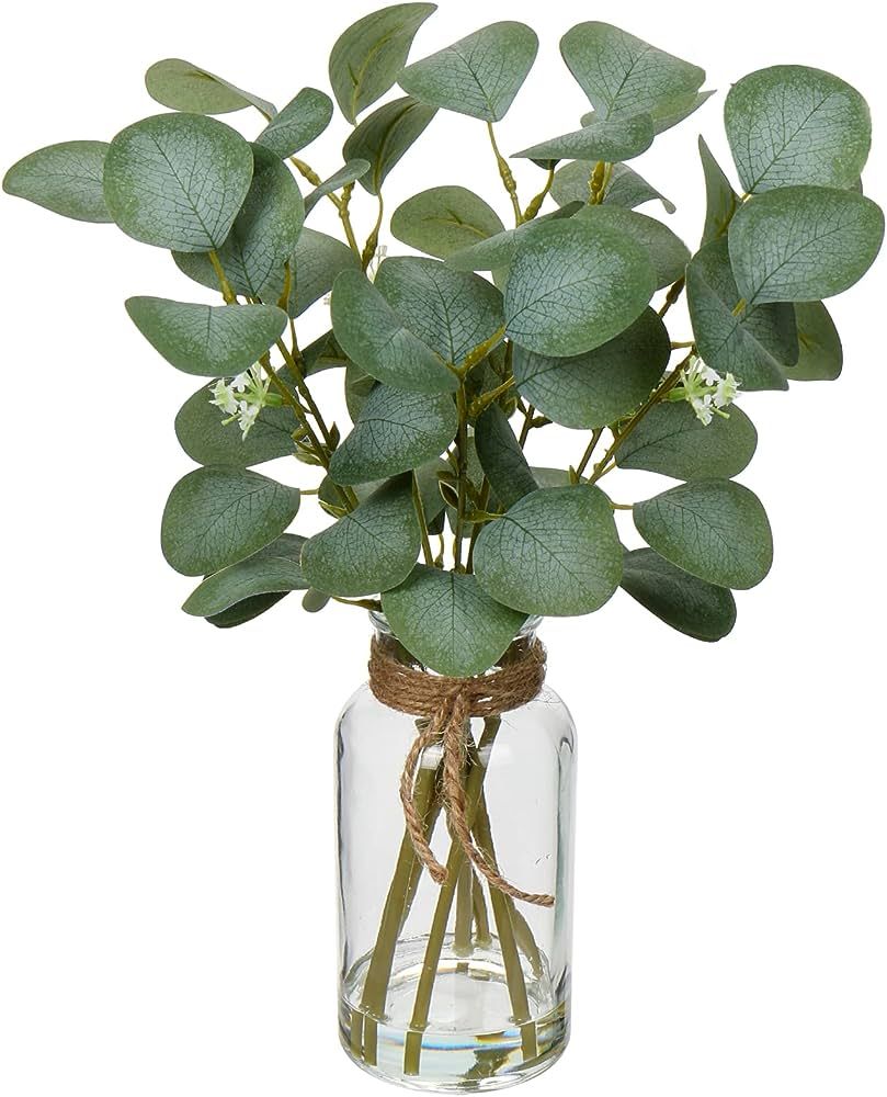Briful Artificial Eucalyptus Stems in Glass Vase with Faux Water, 14" Fake Plant Eucalyptus Leave... | Amazon (US)