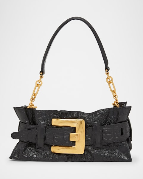 Balmain Anthem Mini Buckle Shoulder Bag in Calfskin Leather | Neiman Marcus