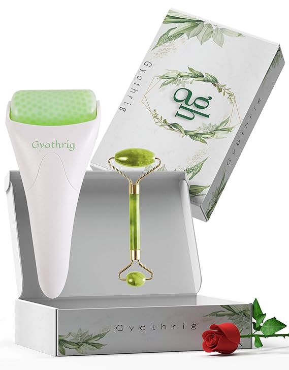 Face Ficial Jade Ice Roller – Natural 100% Real Jade Roller Anti Wrinkle Gua Sha Tool With Cool... | Amazon (US)