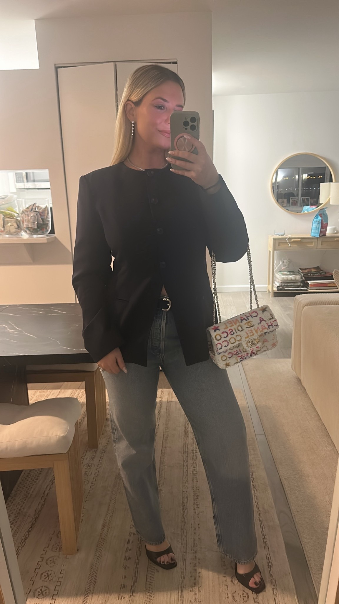 My fave high waisted jeans and fave new navy blazer — daily edit cover from Found by Em