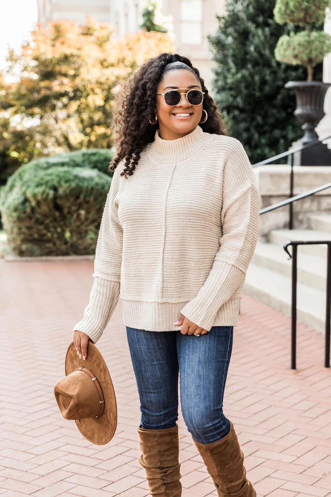 Divine Grace Beige Turtleneck Sweater | The Pink Lily Boutique
