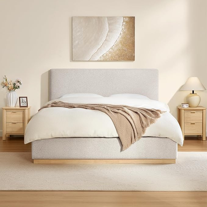 KISLOT Upholstered Queen Size Bed Frame, Boucle Fabric Platform Bed Mattress Foundation Noise-Fre... | Amazon (US)