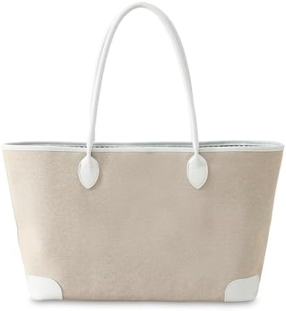 Oversize Linen Tote Bag for Women (White) | Made of Linen With PU Leather Trim. Oversized and Dur... | Amazon (US)