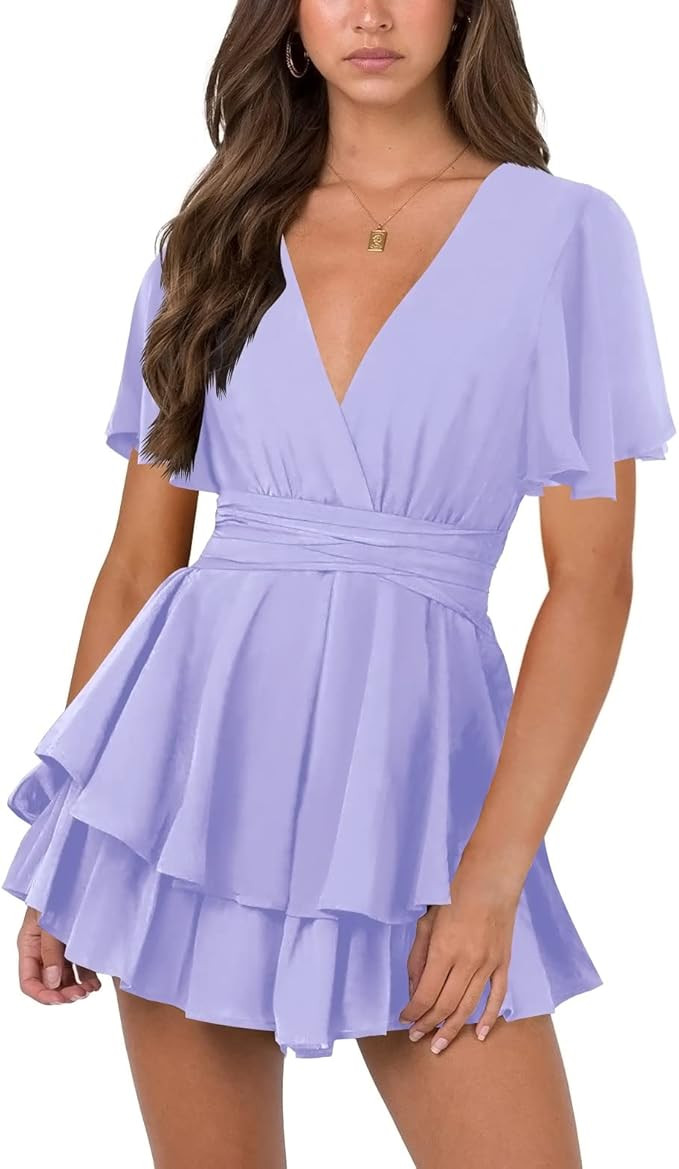 Nova In Sky Womens Sexy V Neck Long Baggy Sleeve Tie Waist Ruffle Hem Flowy Swing Mini Short Wrap... | Amazon (US)