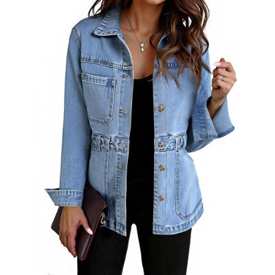 Imily Bela Denim Jacket for Women Distressed Jean Jacket Button Down Oversized Shacket with Pockets Light Blue S | Target