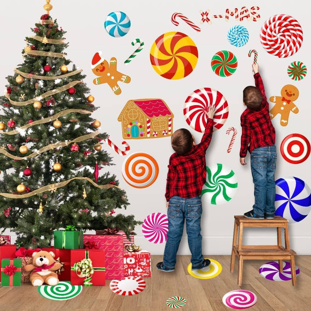 70PCS Peppermint Floor Decals Stickers, Self-Adhesive Christmas Candy Party Wall Floor Stickers D... | Amazon (US)