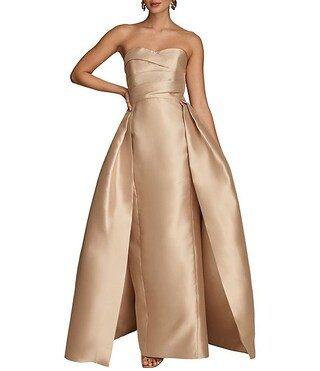 Donna Karan Sweetheart Strapless Neck Overlay Skirt Twill Satin Sheath Gown | Dillard's | Dillard's