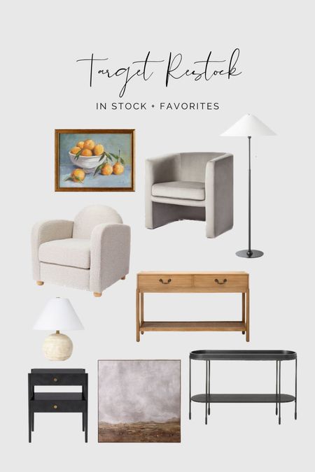 Target restock and favorites!
Chair
Floor lamp
Console table
Nightstand 

#LTKhome