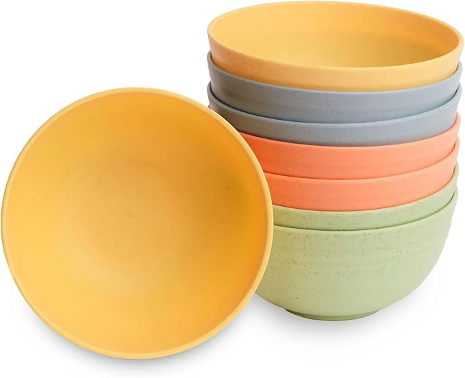 Nook Theory Reusable Wheat Straw Bowls 8 Pcs - 26 Oz Cereal Bowl, Non-Toxic Kids and Toddler Bowl... | Amazon (US)