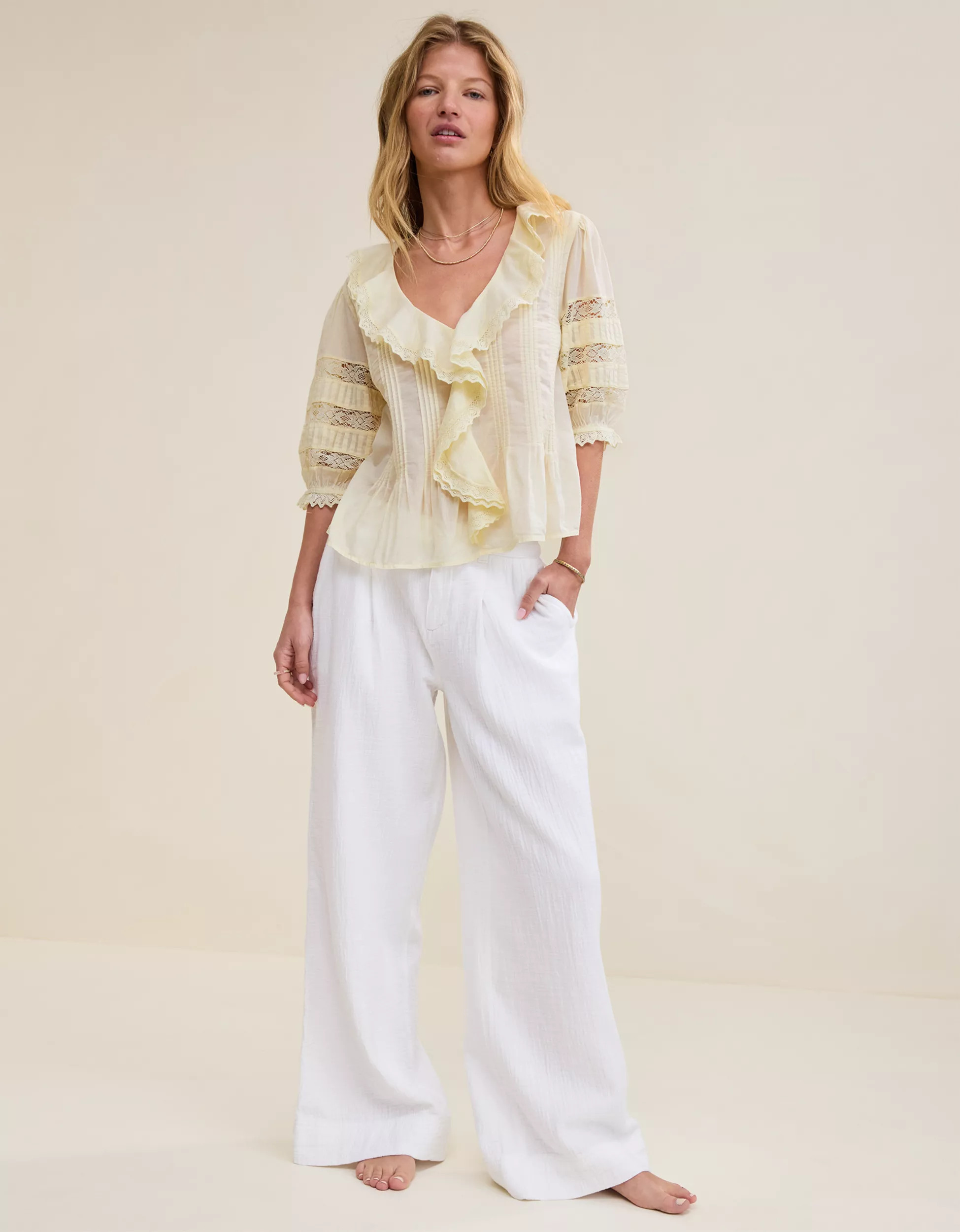 Aerie Short Sleeve Ruffle Blouse | Aerie