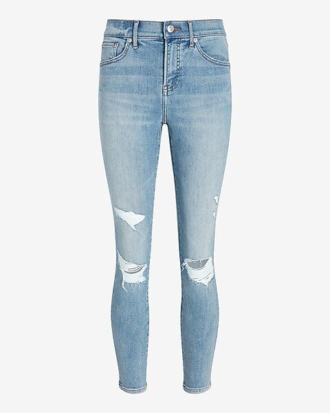 Mid Rise Supersoft Medium Wash Cropped Skinny Jeans | Express