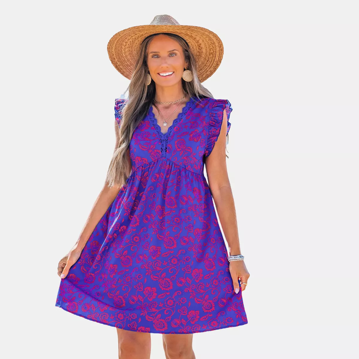 Women's Vibrant Floral Print Ruffle Sleeve Beach Dress - Cupshe | Target