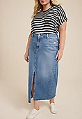Plus Size Split Front Denim Maxi Skirt | Maurices