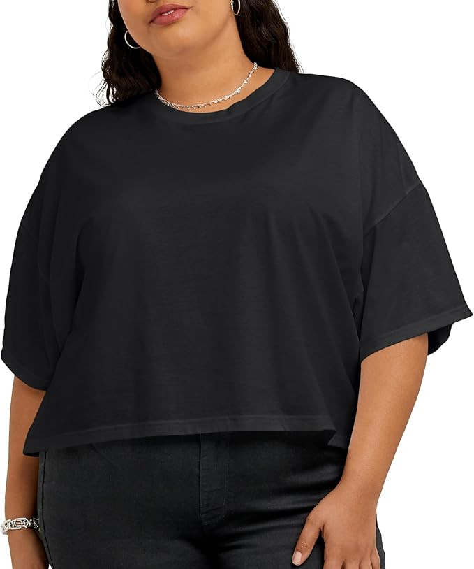 Hanes Originals Short-Sleeve Cropped T-Shirt, Cotton Tees for Women, Plus | Amazon (US)