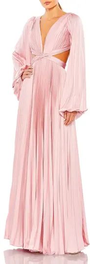 Long Sleeve Pleated Cut-Out Gown | Nordstrom